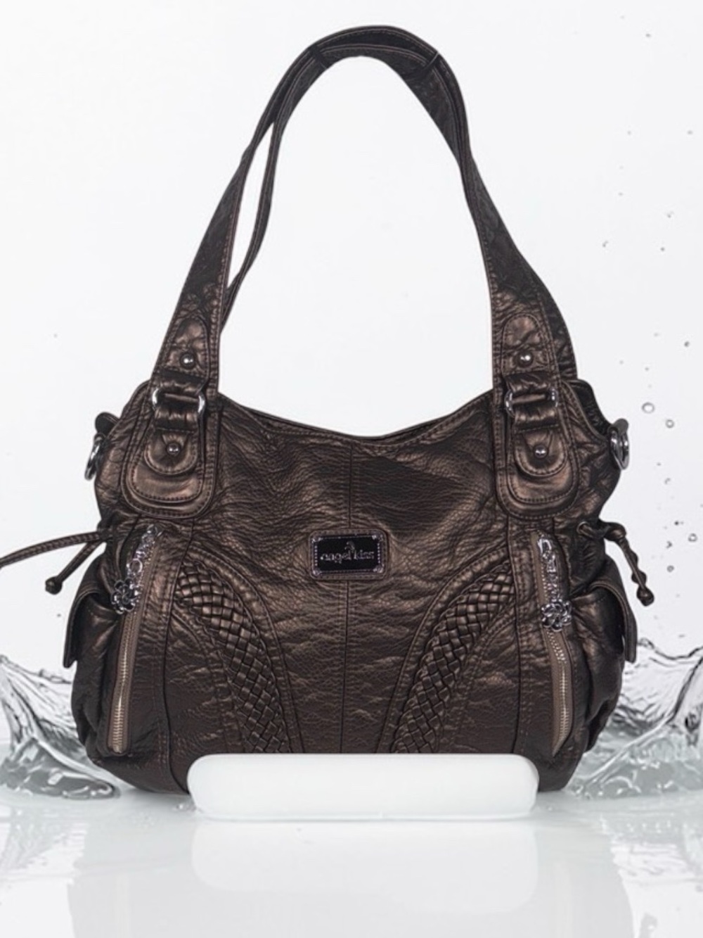 Angel Kiss Metallic Bronze Shoulder Bag with Braided Accents